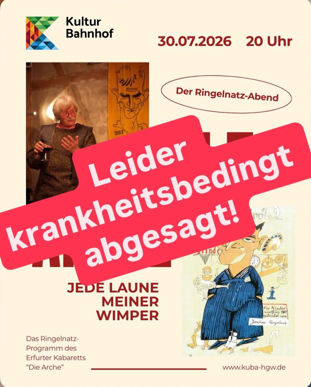 Ulf Annel: Jede Laune meiner Wimper - der Ringelnatz-Abend - abgesagt