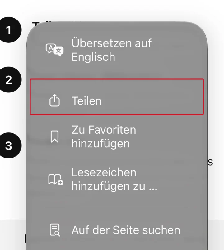 Safari Teilen-Menü öffnen